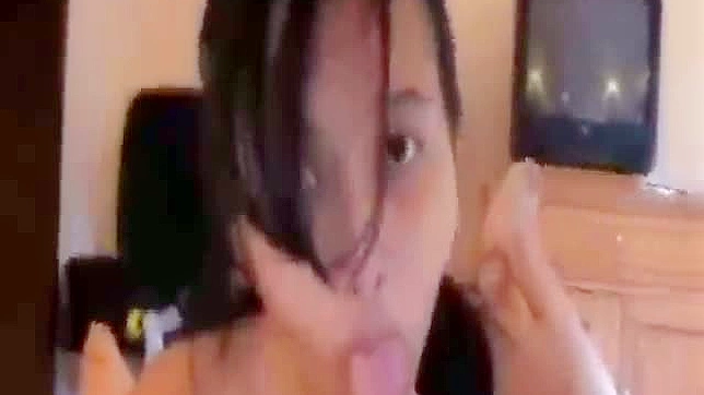 Dark-haired Oriental babe rides massive white tool in wild XXX action!