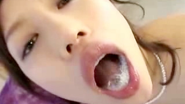 Petite and nude japanese  is eating fresh sperm