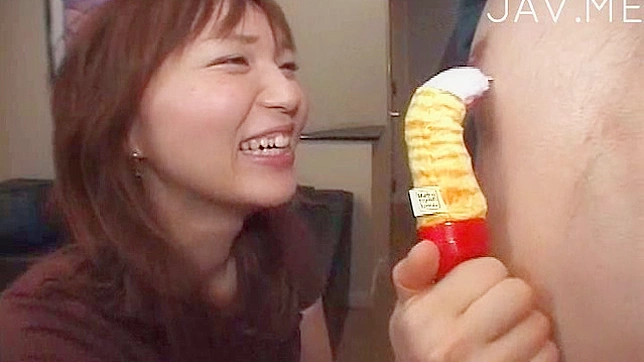 Ravishing and straight japanese girl is playing with his nipples