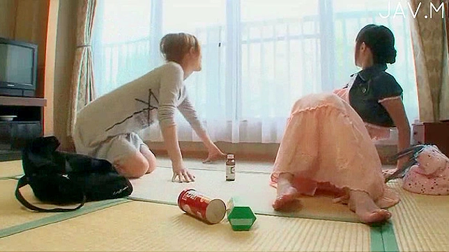 Two naked and hot japanese lesbians are walking outdoors
