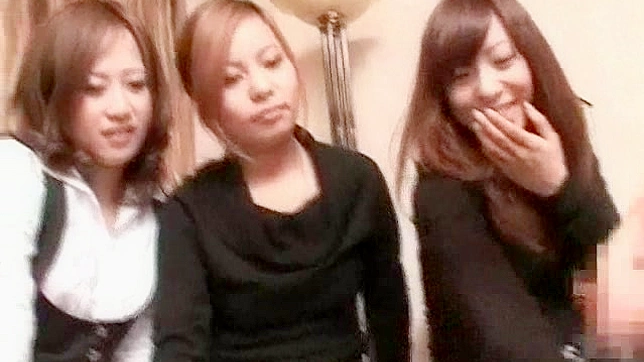 Three lusty ladies taking pleasure watching a stud jerk off