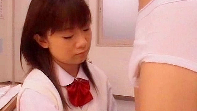 Young japanese student is doing handjob to her amateur teacher