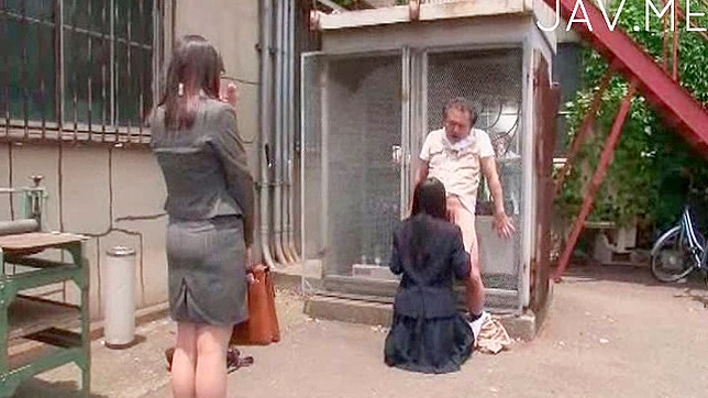 Cute asian schoolgirl on her knees as she sucks cock