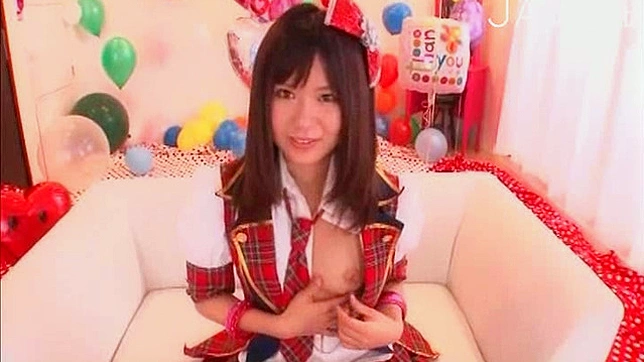 Japanese schoolgirl is having fun fingering her shaved twat