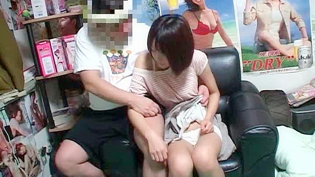 Horny dude fondles young Japanese chick's tight pussy