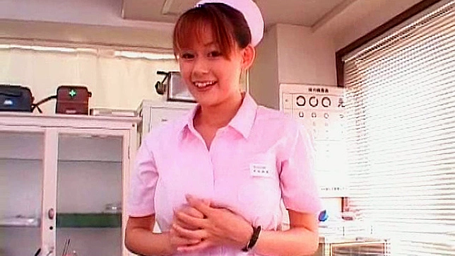 Horny Japanese nurse toys her juicy beaver with a vibrator