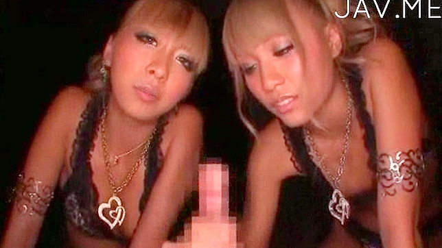 Adorable and hot asian s are sucking his dick one by one