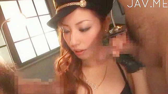 Asian bimbo amazes with her cock sucking skills in threesome