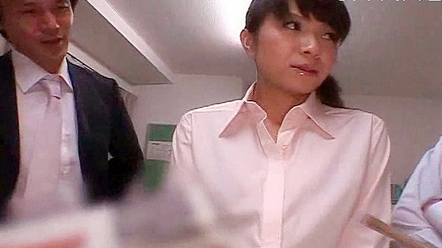 Pretty Japanese chick gives hot sucking during wild blowbang