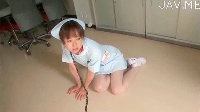Horny Japanese nurse is relieving her needs with sex toys