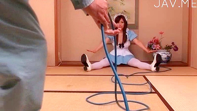 Horny stud devours pretty Japanese schoolgirl's pussy