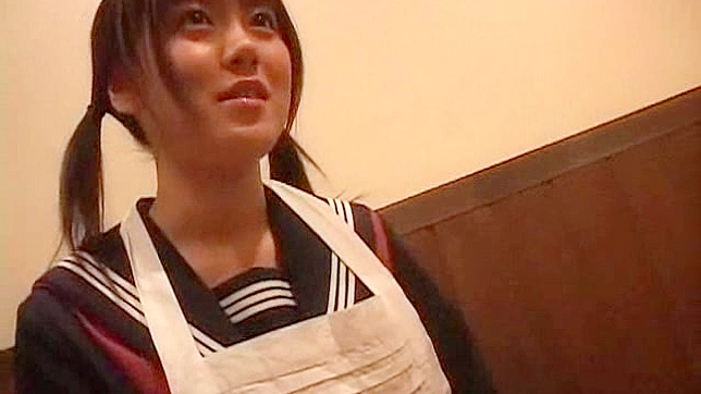 Pigtailed asian teen in panties is sucking his cock