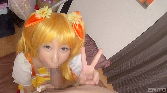 Young girl in wig is fucked by man doggystyle on the bed