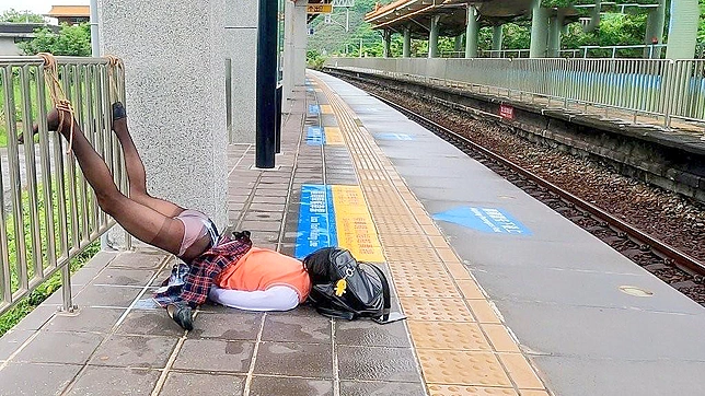 Crazy JAV XXX! Japanese tied girl gets outdoor bukkake in a public park