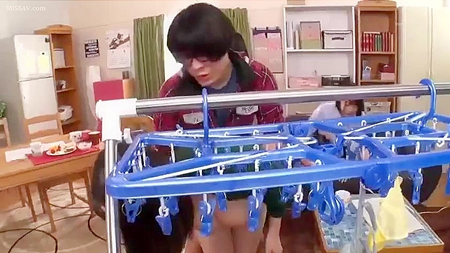 Japanese Student Fucks Neighbor Doggy Style in Dorm While She Hangs Laundry